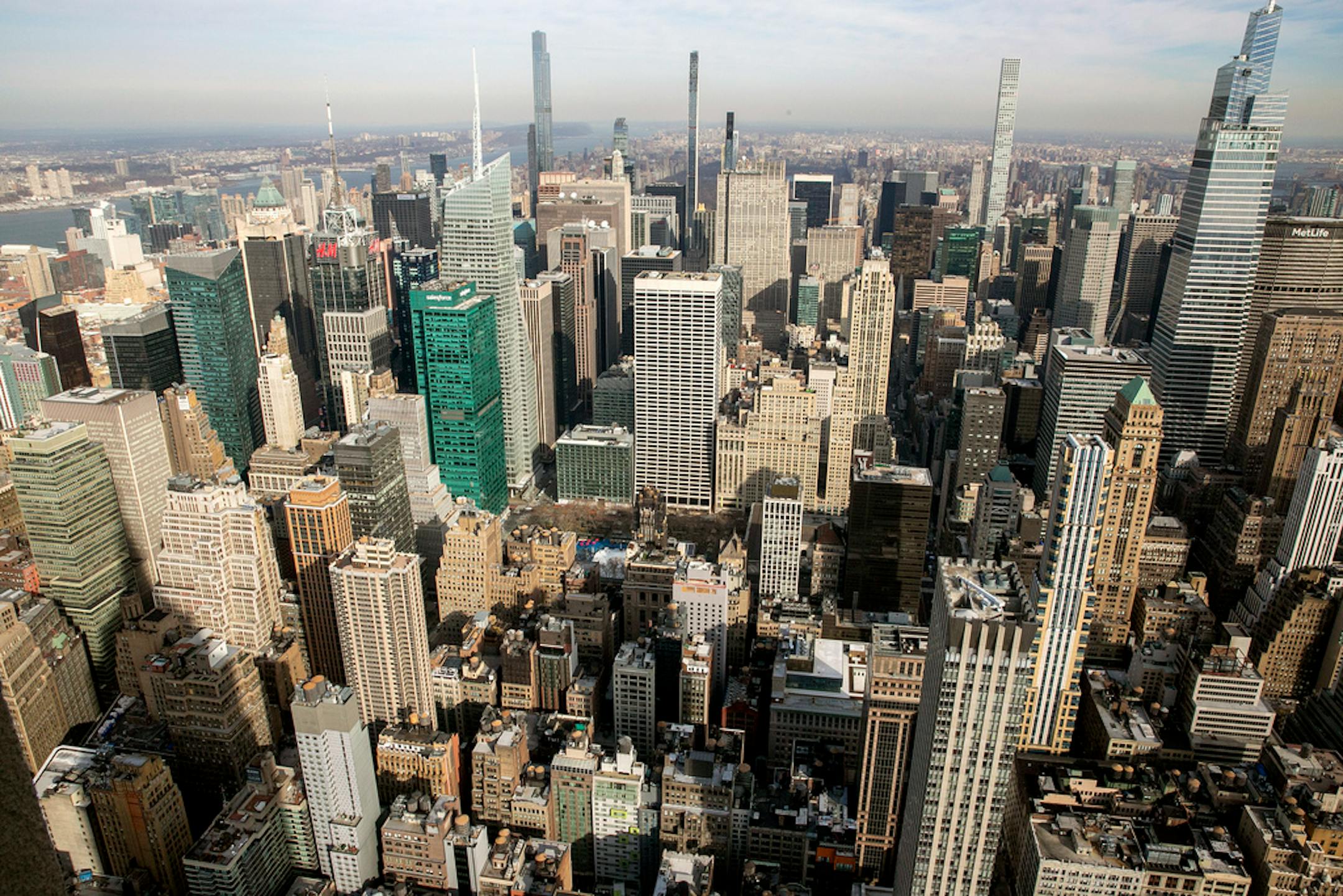 FILE - The Manhattan skyline is seen from the observatory of the Empire State Building in New York City on Wednesday, Jan. 12, 2022. Court of Appeals judges heard arguments in a lawsuit brought by a group of Republican voters challenging the legality of the new district maps, which critics say were drawn to favor Democrats.(AP Photo/Ted Shaffrey, File)