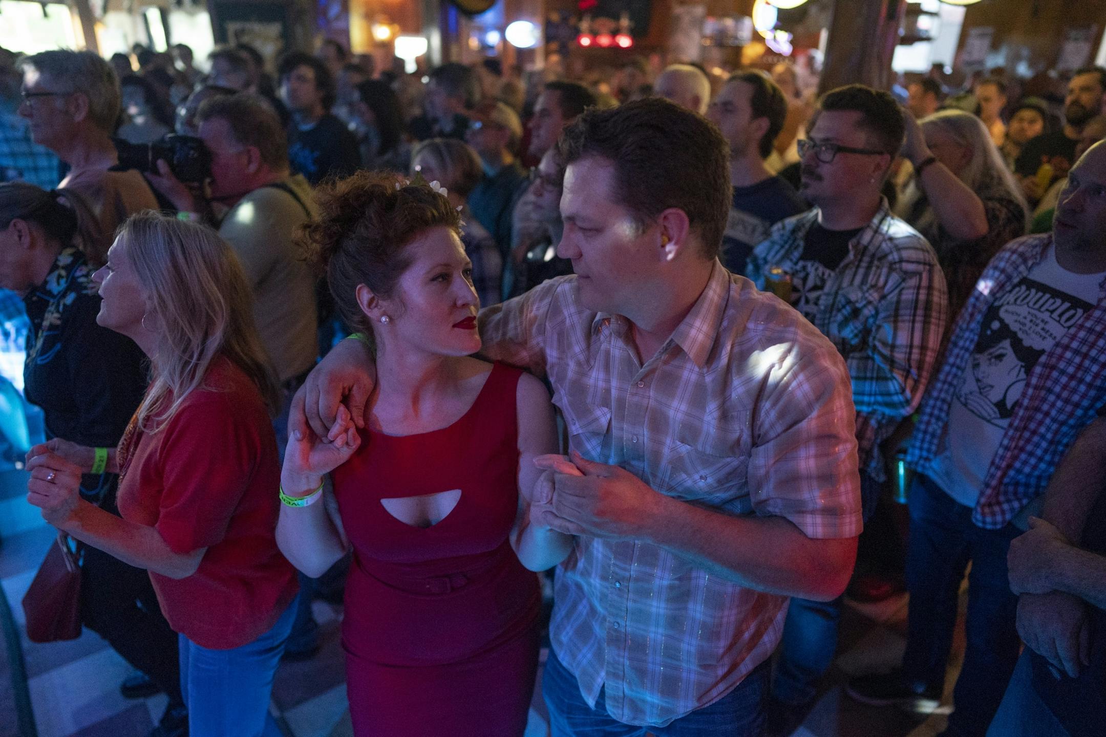 Courtney Roberts and Holly Morff danced to the music of Dale Watson during the last night at Lee's Liquor Lounge Tuesday May 14, 2019 in Minneapolis, MN.