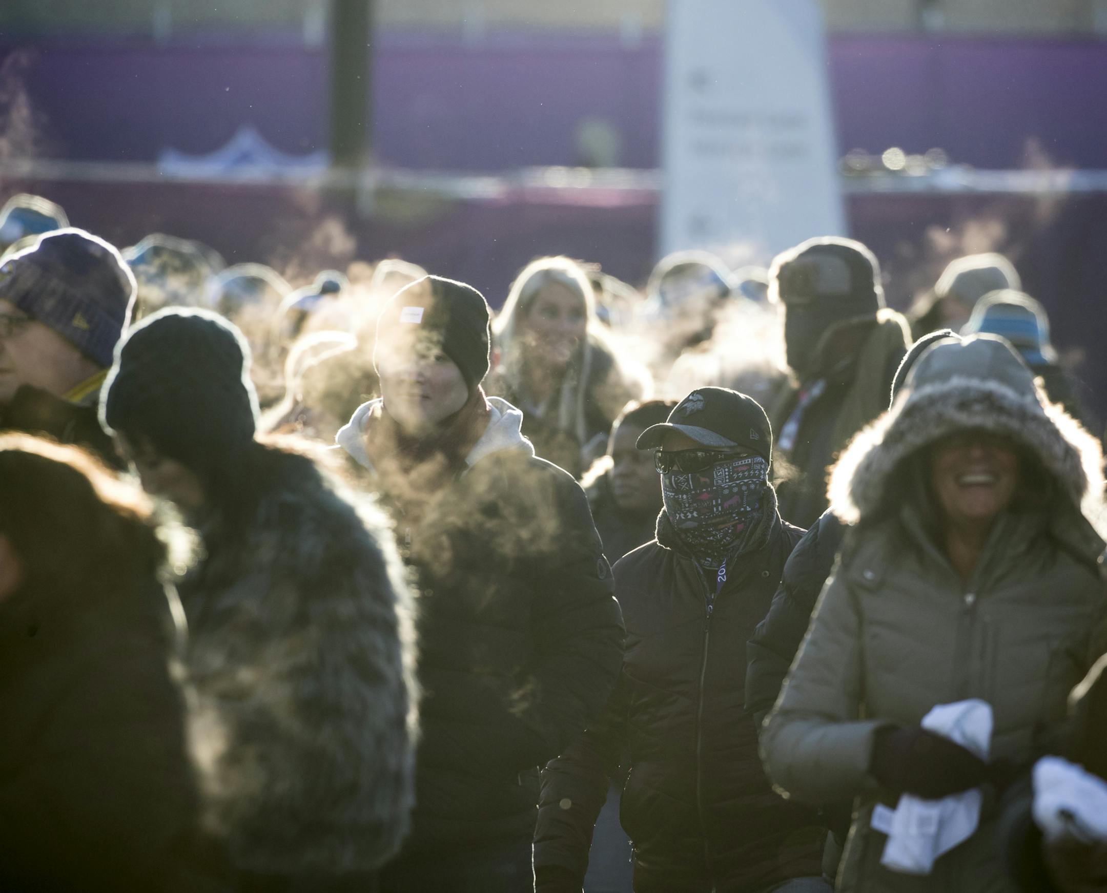 Fans arrived in bitter cold temperature at U.S. Bank Stadium for Super Bowl LII on Sunday, February 4, 2018, in Minneapolis.
