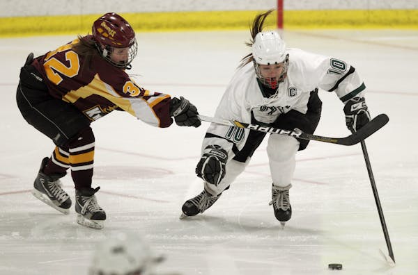 Bella Sutton, right, helped Mounds View win the Suburban East Conference last season before the Mustangs lost to Irondale in the Class 2A, Section 5 f