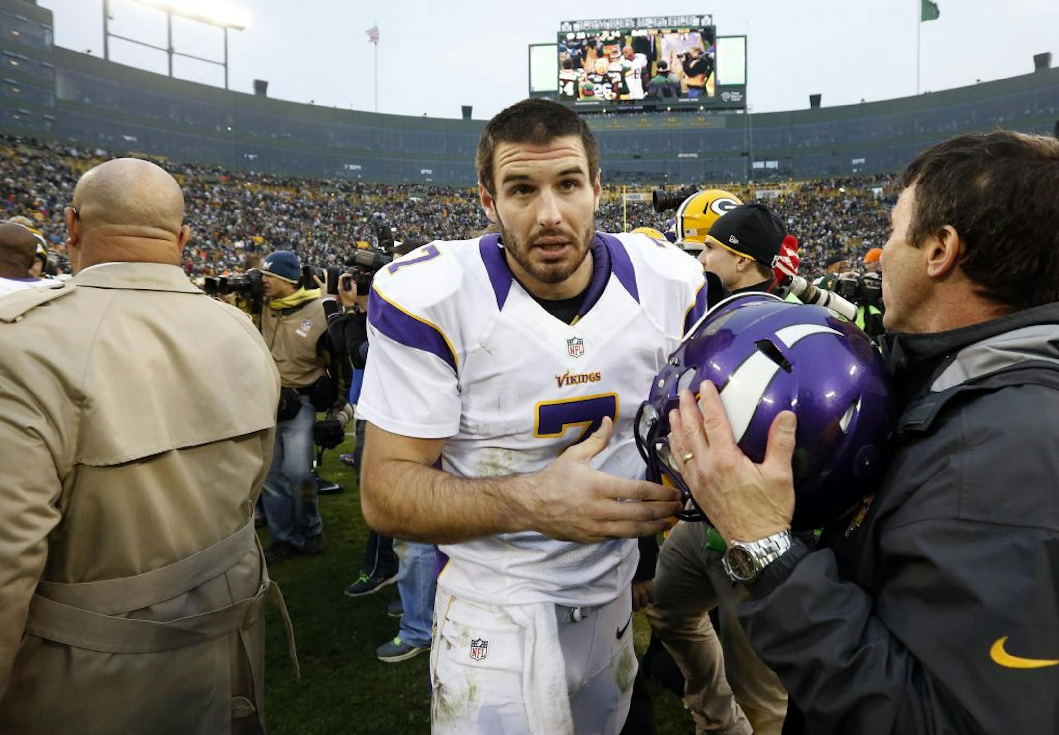 Minnesota Vikings quarterback Christian Ponder after a loss at Lambeau Field.