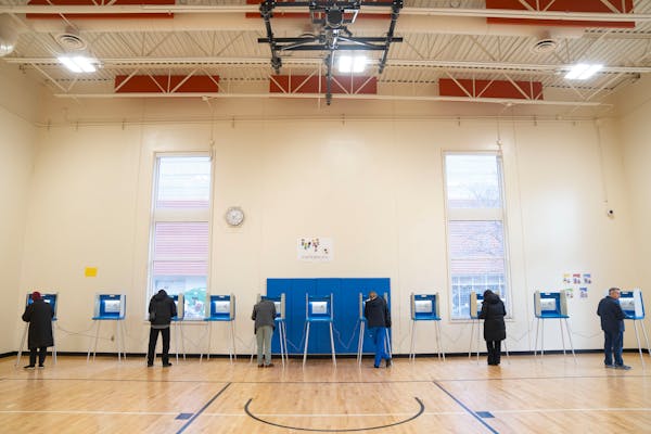 Voters fill out their ballots Nov. 8, 2022, at Emerson Dual Language School in Minneapolis.