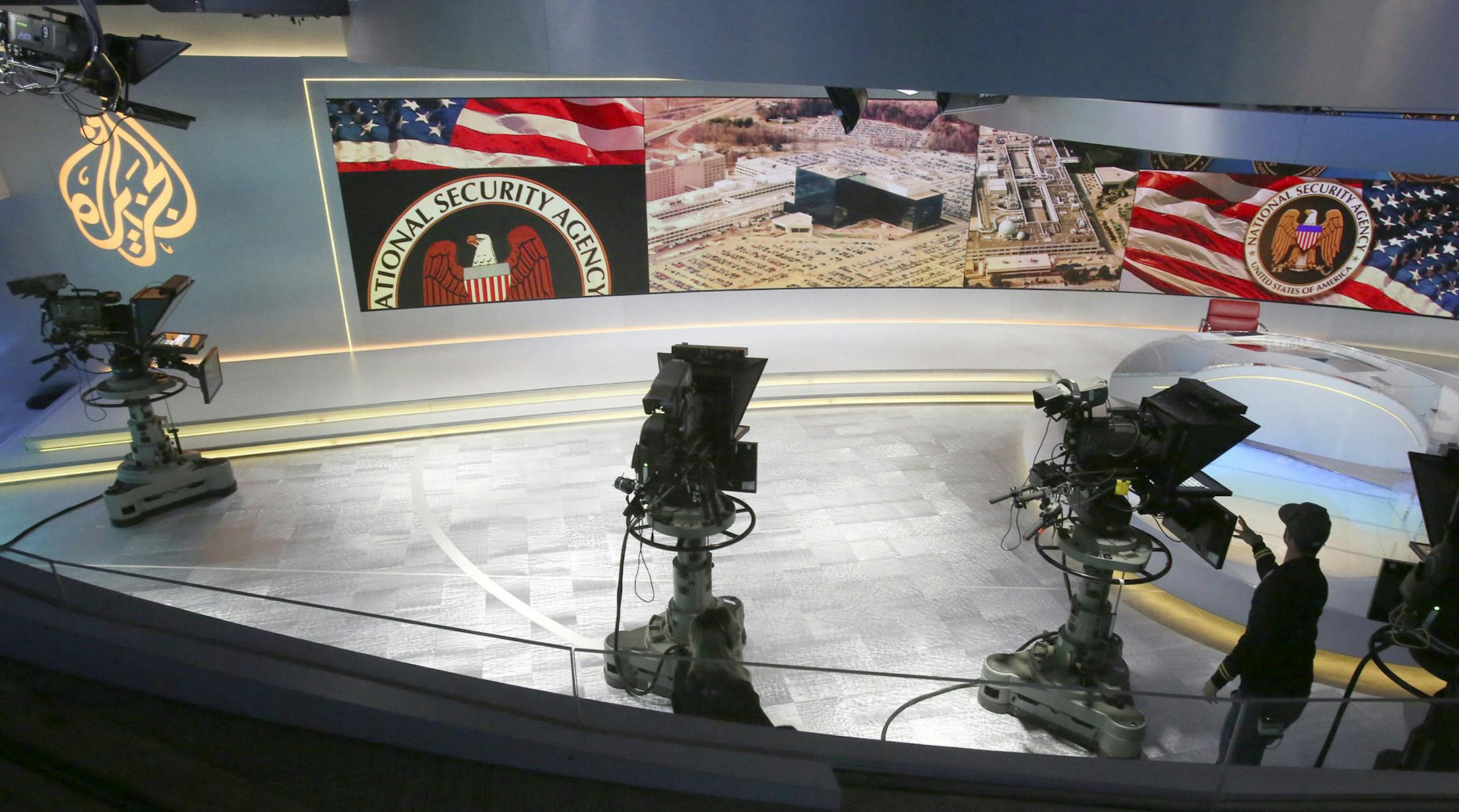 A set for news broadcasts at the Al Jazeera America headquarters in New York, Aug. 16, 2013