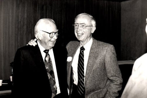 Thomas "Tom" Swain (right) photographed with his friend and mentor Minnesota Governor Elmer L. Andersen (right) sometime in the 80’s.