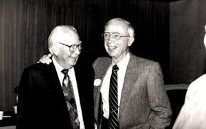 Thomas "Tom" Swain (right) photographed with his friend and mentor Minnesota Governor Elmer L. Andersen (right) sometime in the 80’s.