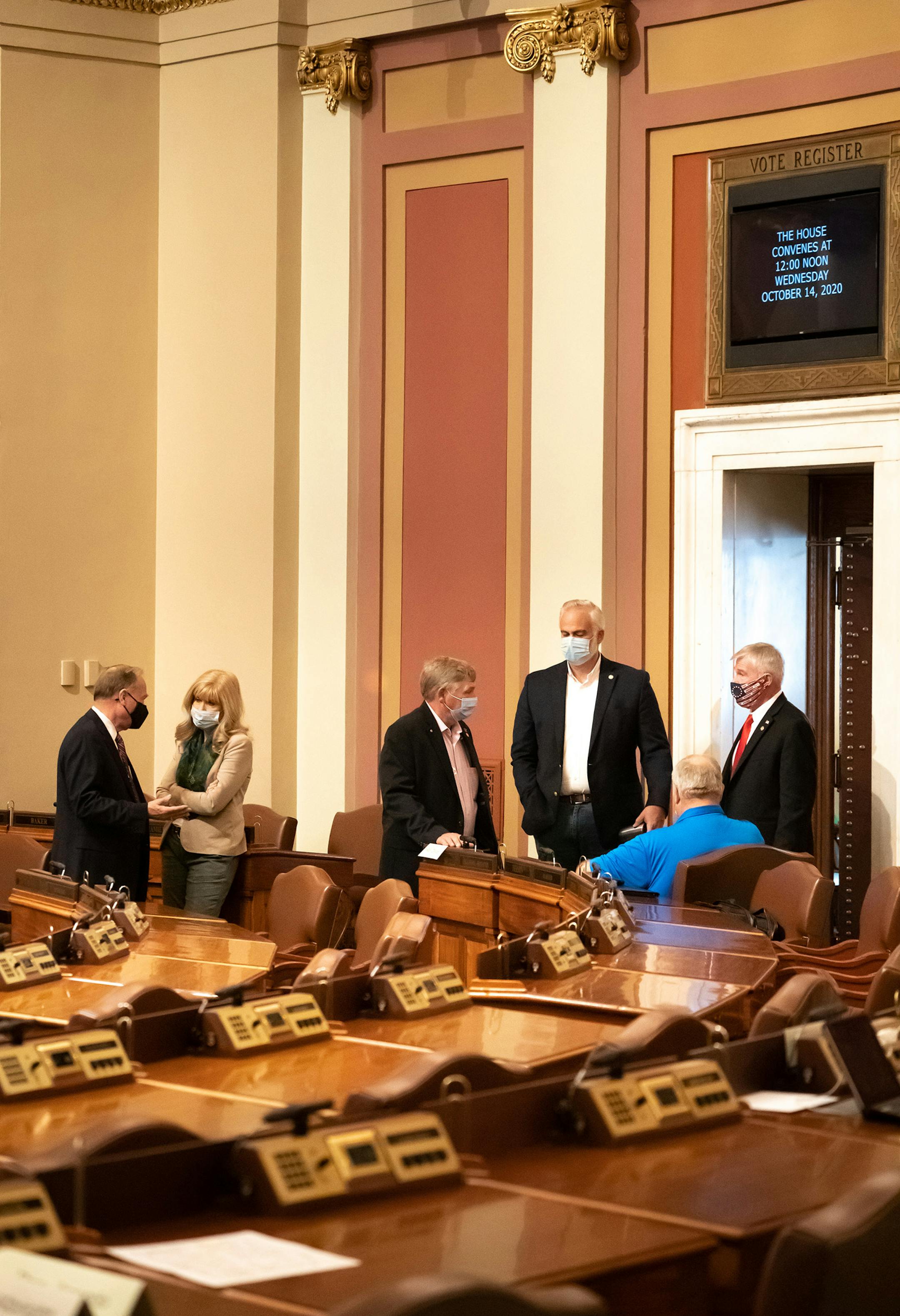 Republican legislators talked before the start of the Wednesday session where the bonding bill will come up for discussion.