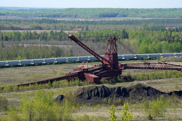 Equipment and rail cars from the mine's LTV Steel processing days.