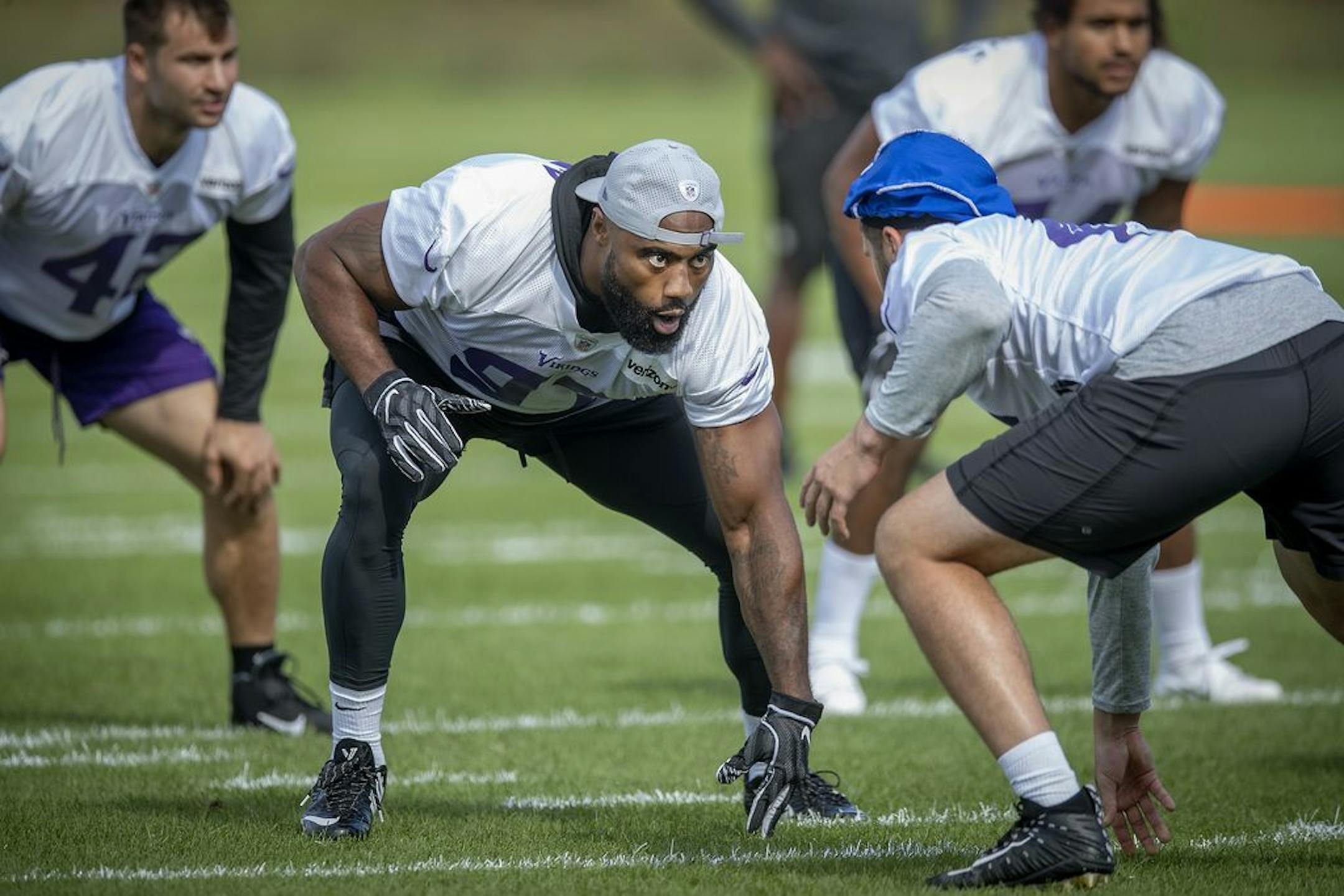 Minnesota Vikings Everson Griffen took to the field for a walk thru during the first full day of practice at Vikings training camp at the TCO Performance Center, Friday, July 26, 2019 in Eagan, MN.