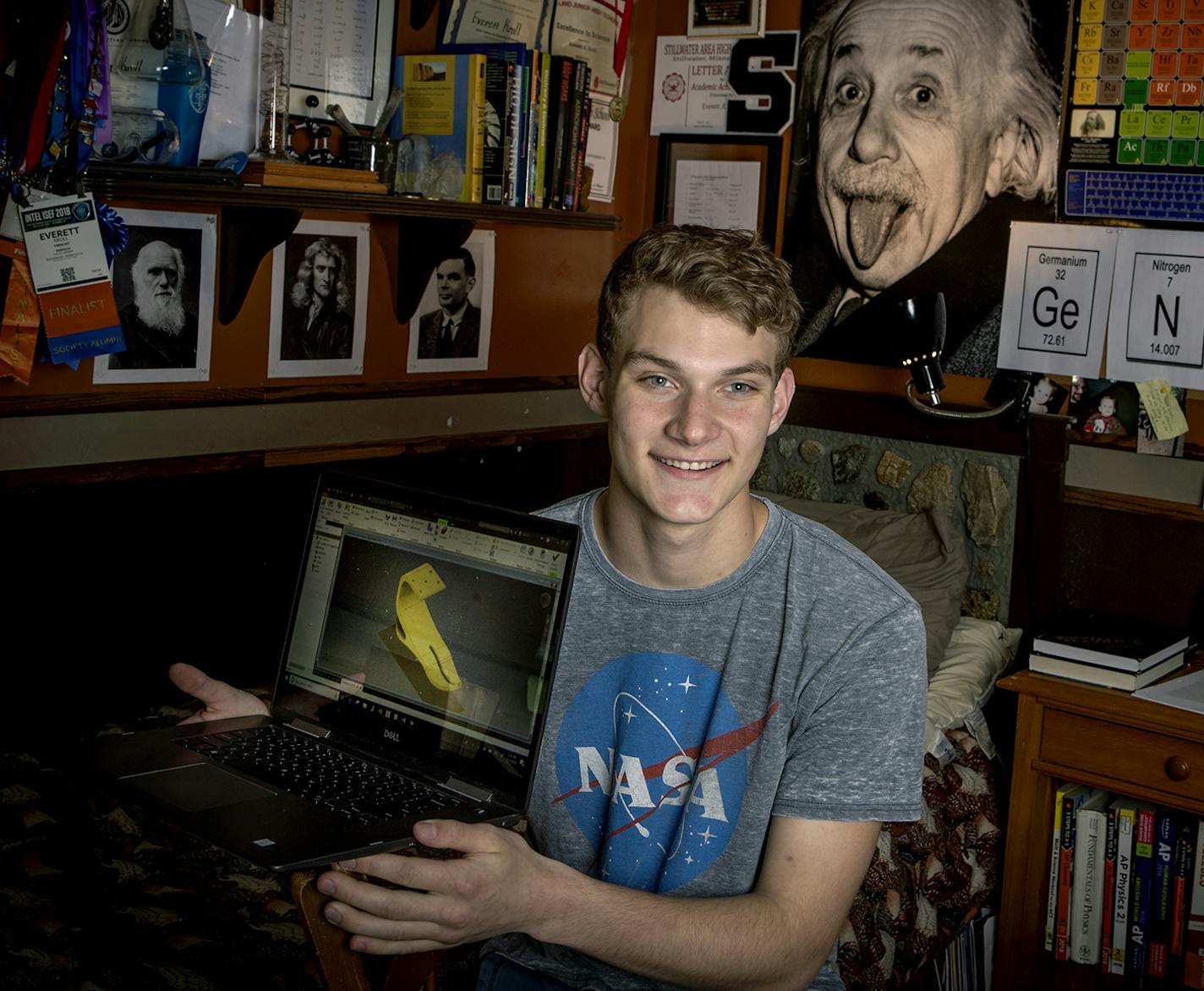 Stillwater Area High School junior Everett Kroll has won first place in the Intel International Science and Engineering Fair. Kroll, diagnosed with ADHD six years ago, was among 1,800 high school students from 75 countries who participated in the world's largest international pre-college science competition in Pittsburgh. Kroll earned First Award in biomedical engineering for his project to create a prosthetic foot that can be made inexpensively on a 3D printer. The award netted him $3,000. ] EL