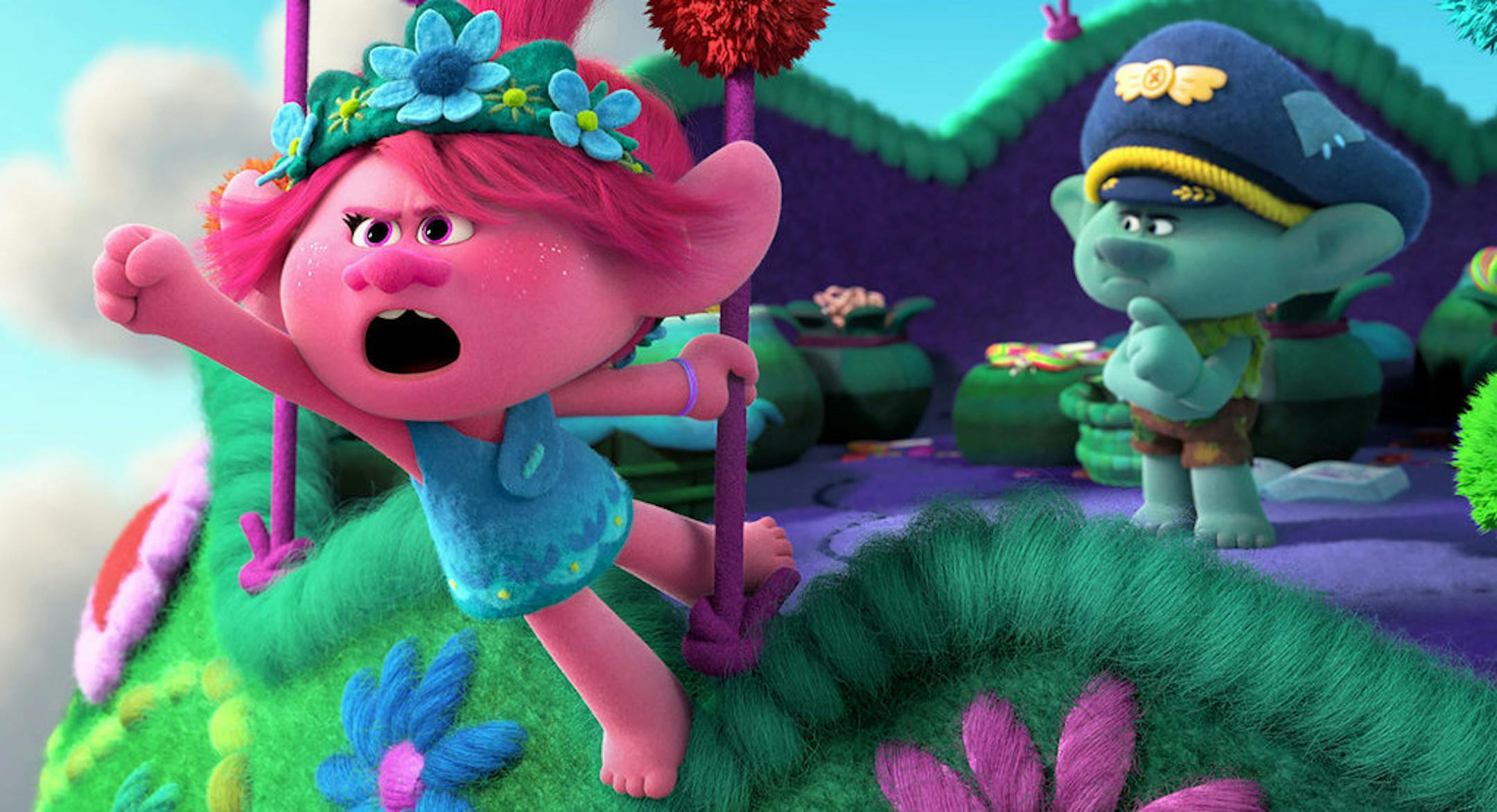 Poppy and Branch (voiced by Anna Kendrick and Justin Timberlake) are back in the movie "Trolls World Tour."