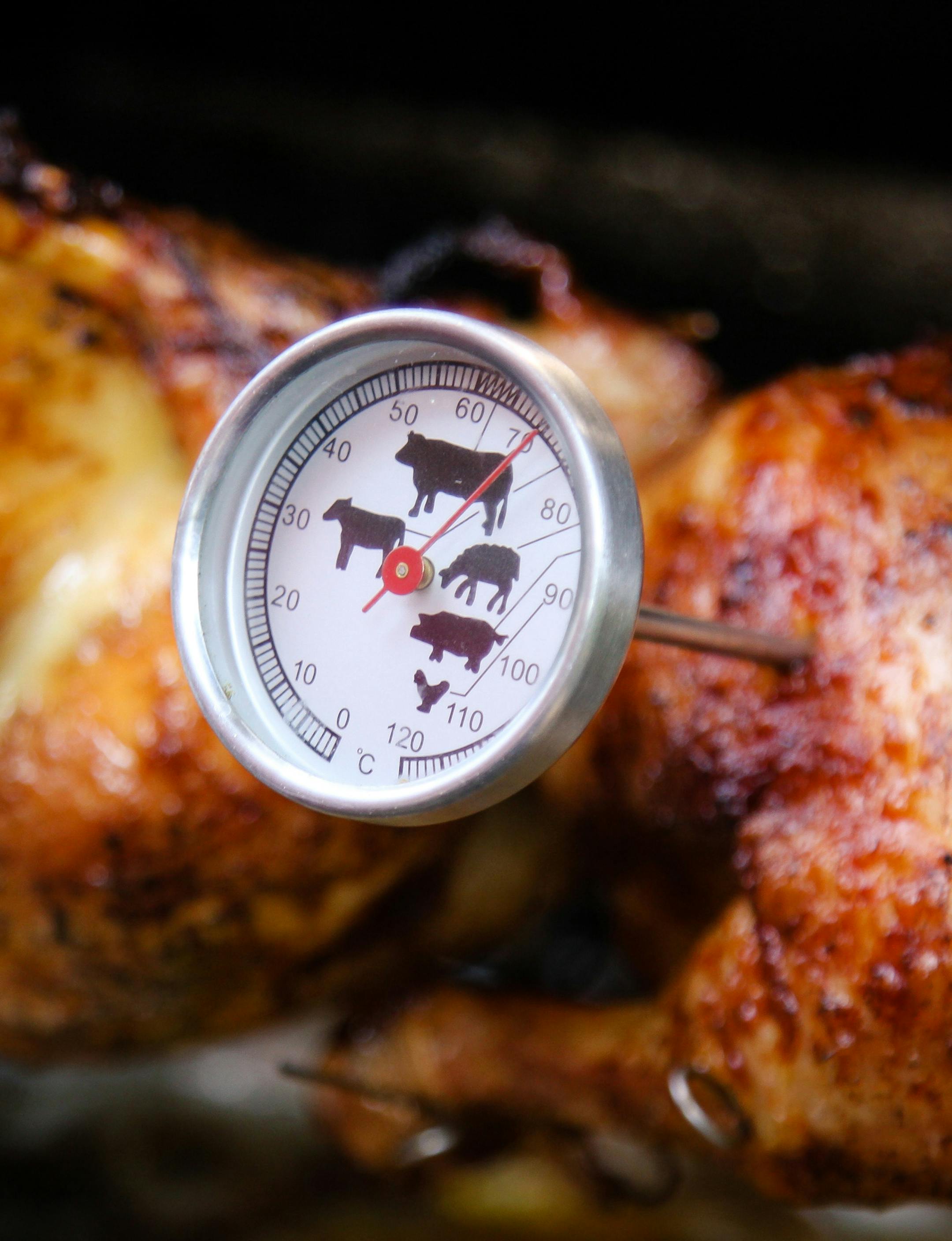 Grilled chicken and meat thermometer. istock