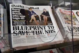 Newspapers are seen displayed for sale in London, Tuesday, March 28, 2017. The British tabloid the Daily Mail has been denied media credentials to cov