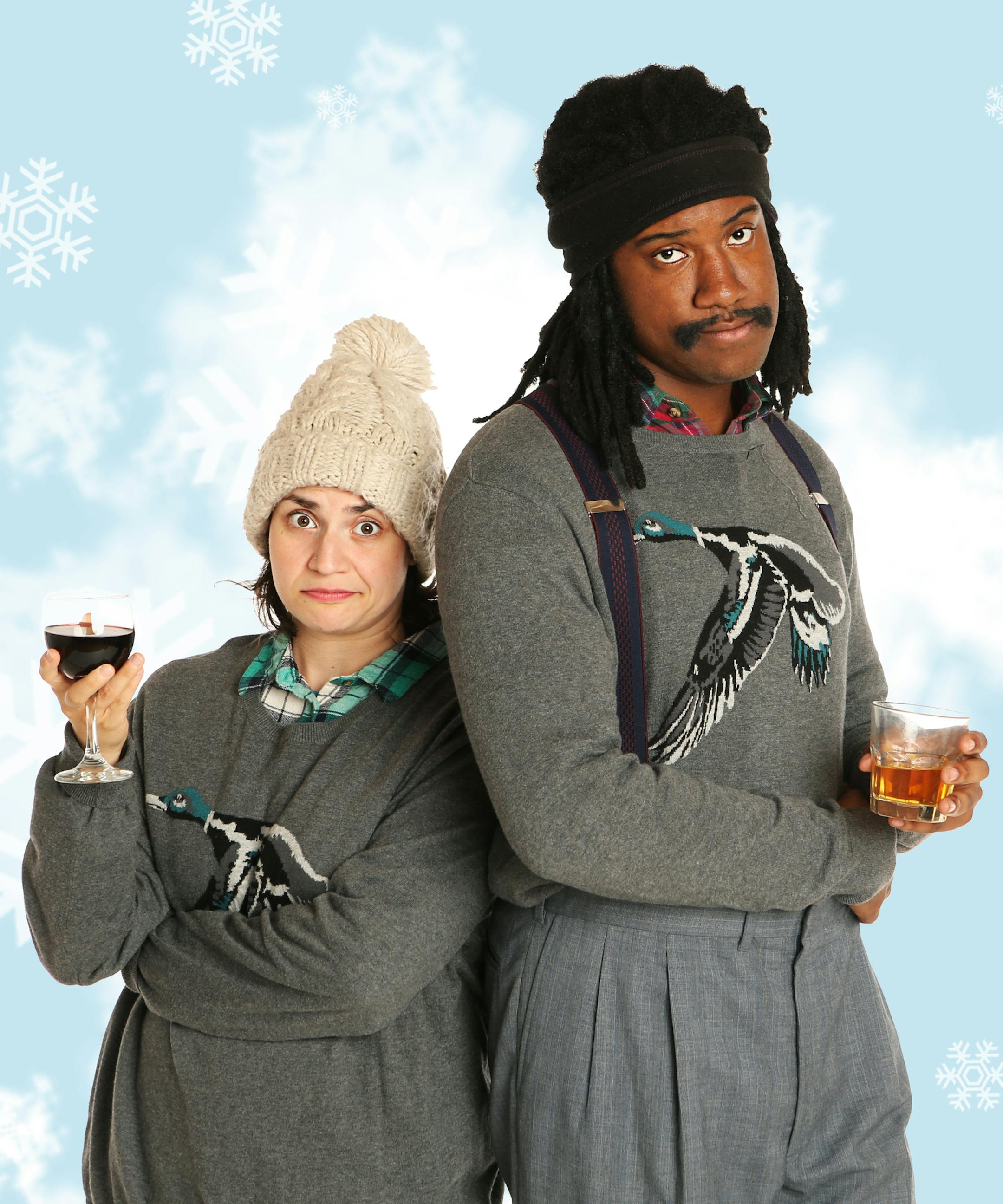 Taj Ruler and Denzel Belin make merry in Brave New Workshop's holiday show, "The Polarizing Express: Dysfunction Junction."