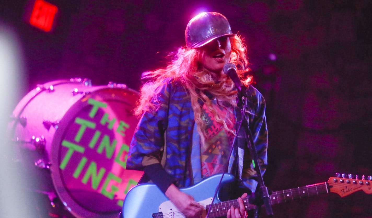 The Ting Tings' Katie White performs at Stubb's during the SXSW Music Festival on Friday, March 20, 2015 in Austin, Texas. (Photo by Jack Plunkett/Invision/AP)