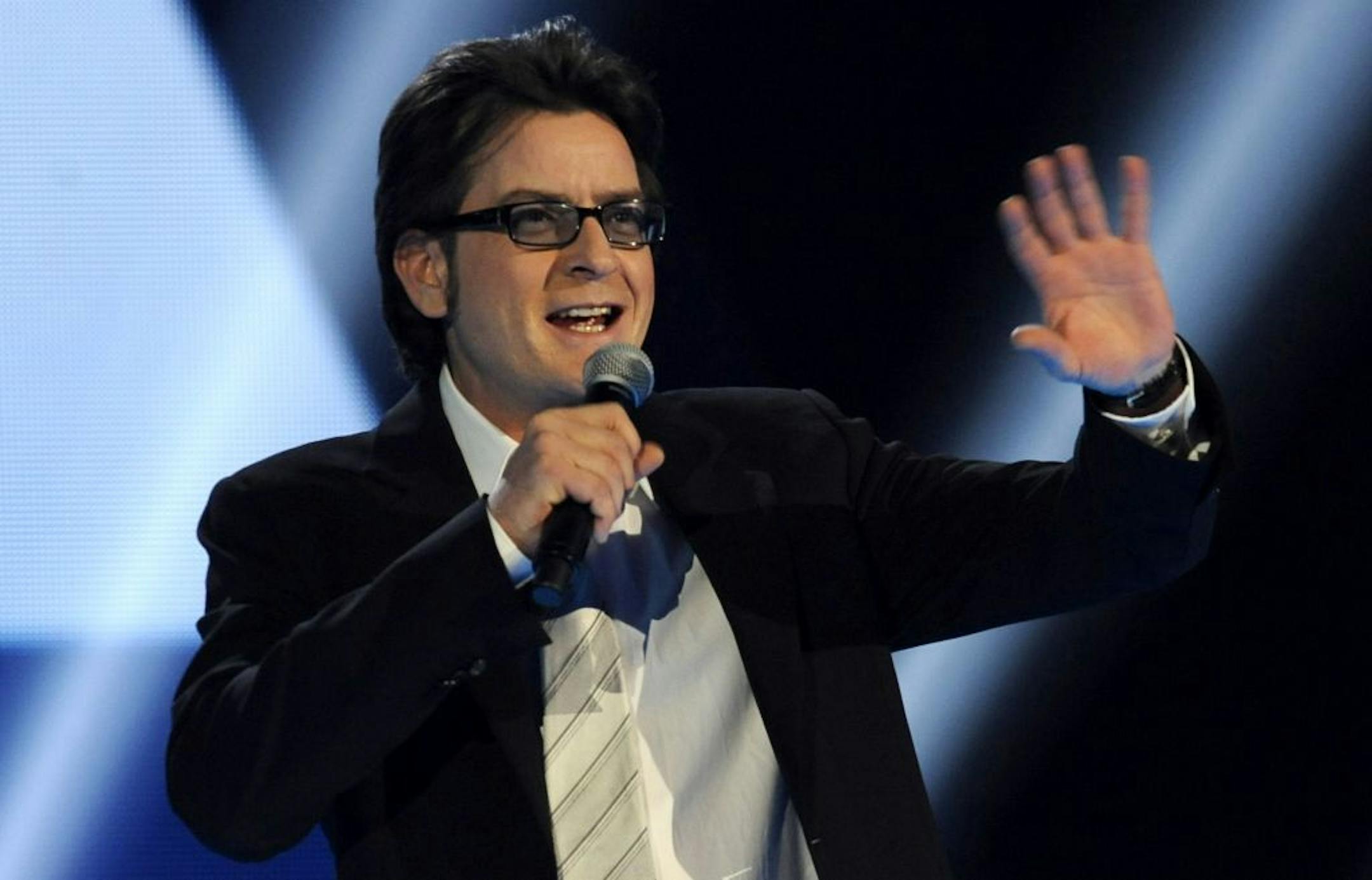 Charlie Sheen presented the award for best shooter onstage at Spike TV's Video Game Awards.
