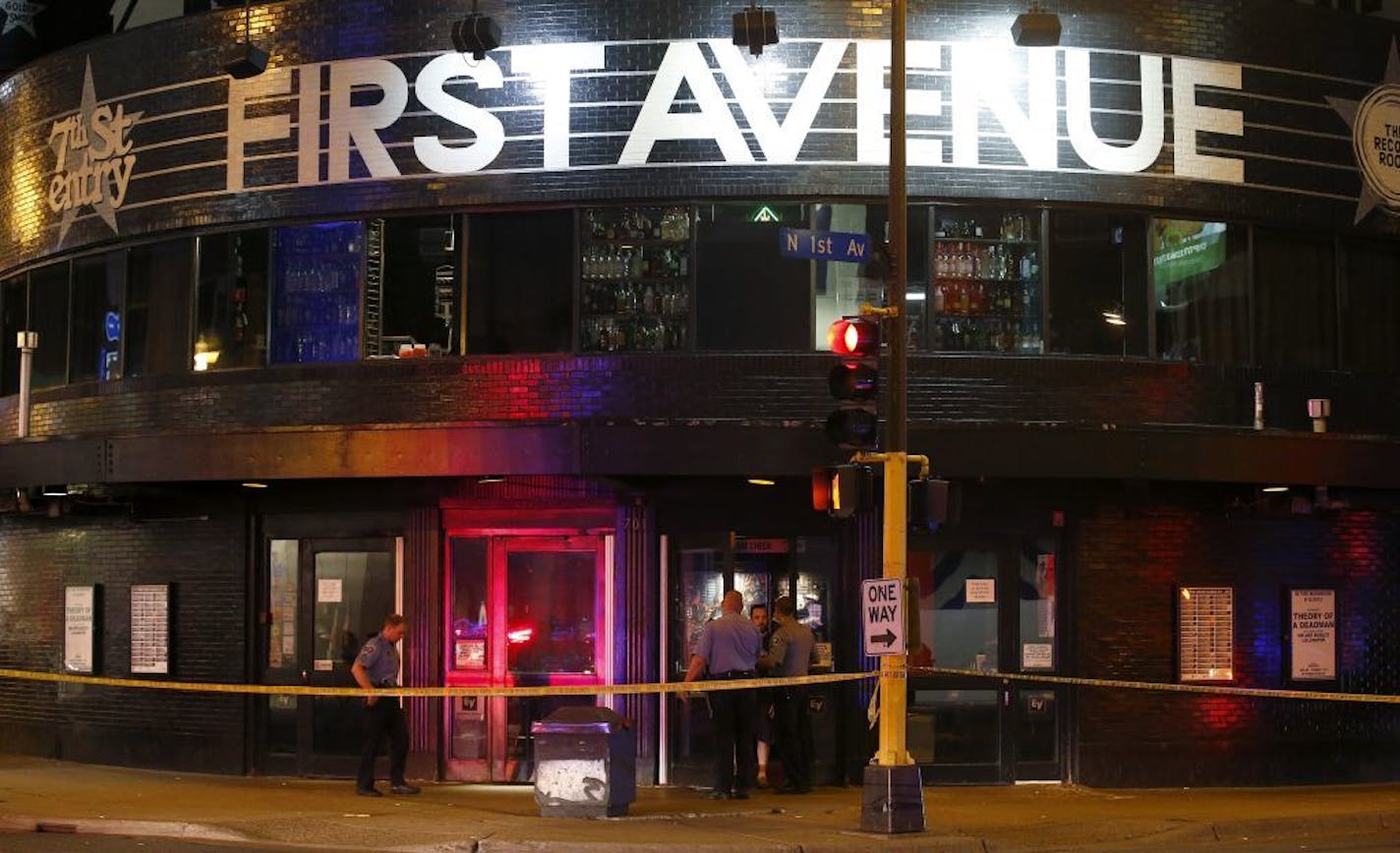 Police tape was placed in front of First Avenue after concertgoers were evacuated when parts of the celling collapsed on Wednesday night.