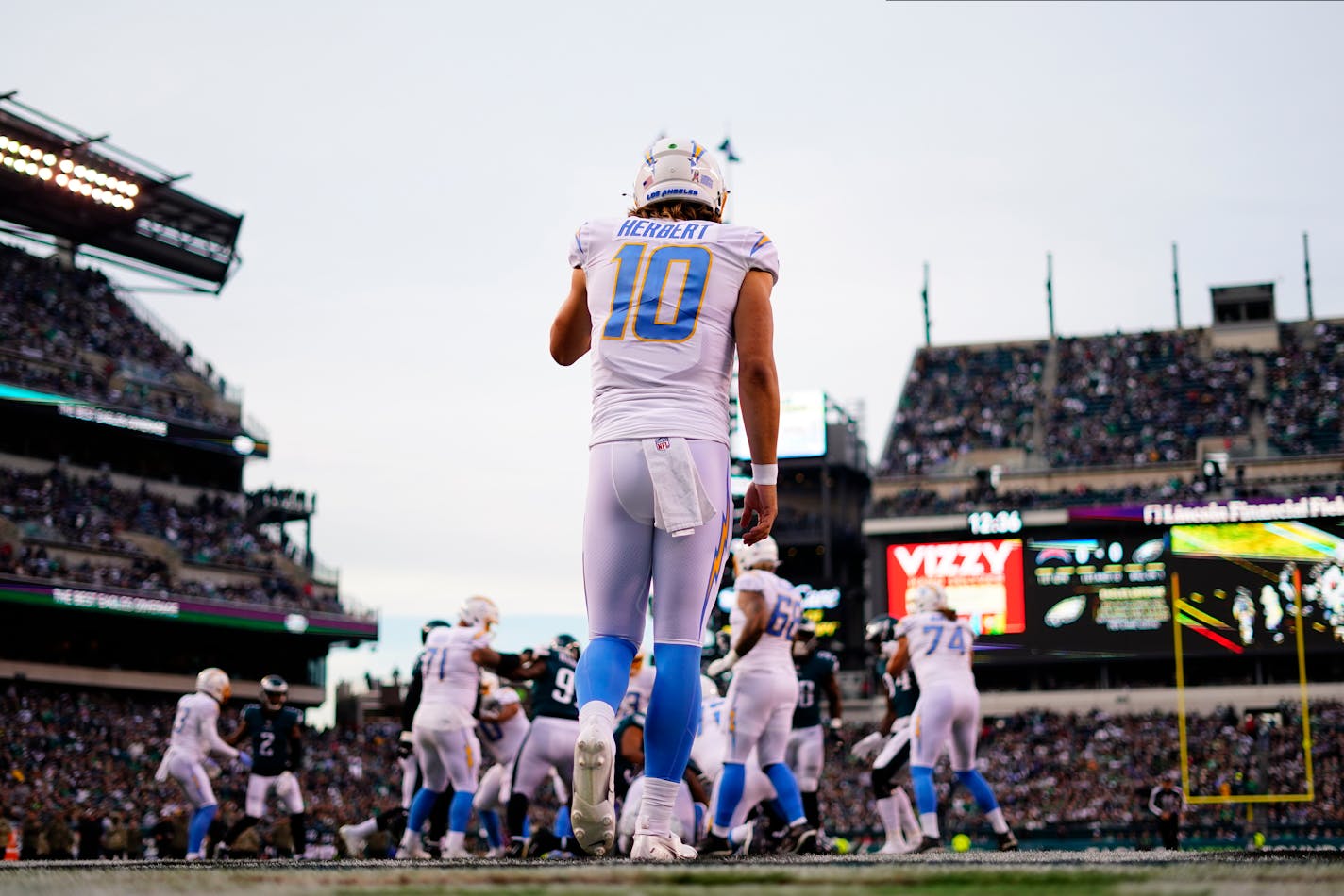 Los Angeles Chargers' Justin Herbert plays during an NFL football game, Sunday, Nov. 7, 2021, in Philadelphia. (AP Photo/Matt Slocum)