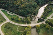 An arial view of the Red Jacket Trail trestle in Mankato.