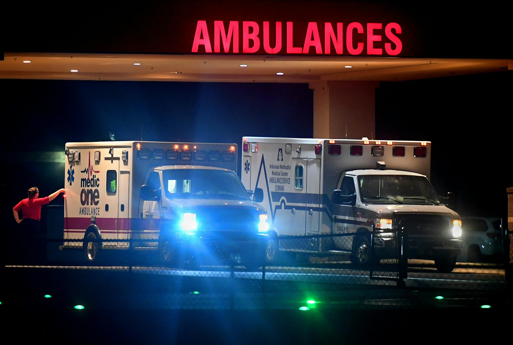 Ambulances that serve Southeast Missouri and northeastern Arkansas are parked in the ambulance bay at Poplar Bluff Regional Medical Center in Poplar Bluff, Missouri, on July 19, 2019. MUST CREDIT: Washington Post photo by Michael S. Williamson.
