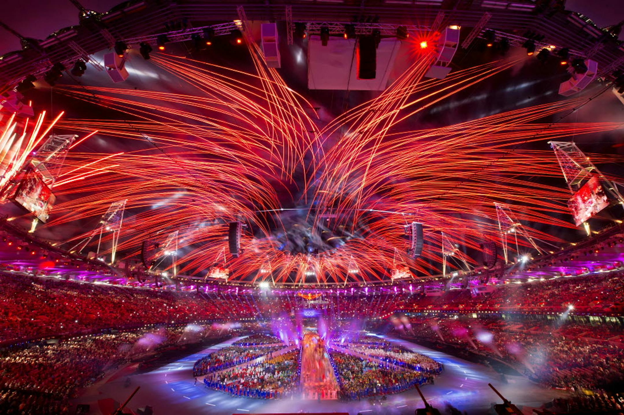 Fireworks exploded over Olympic Stadium during the Closing Ceremony of the 2012 Summer Olympic Games.