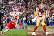 Will Patrick Mahomes (left) win a third title with the Chiefs? Or can Christian McCaffrey (right) and the 49ers find redemption at the Super Bowl?