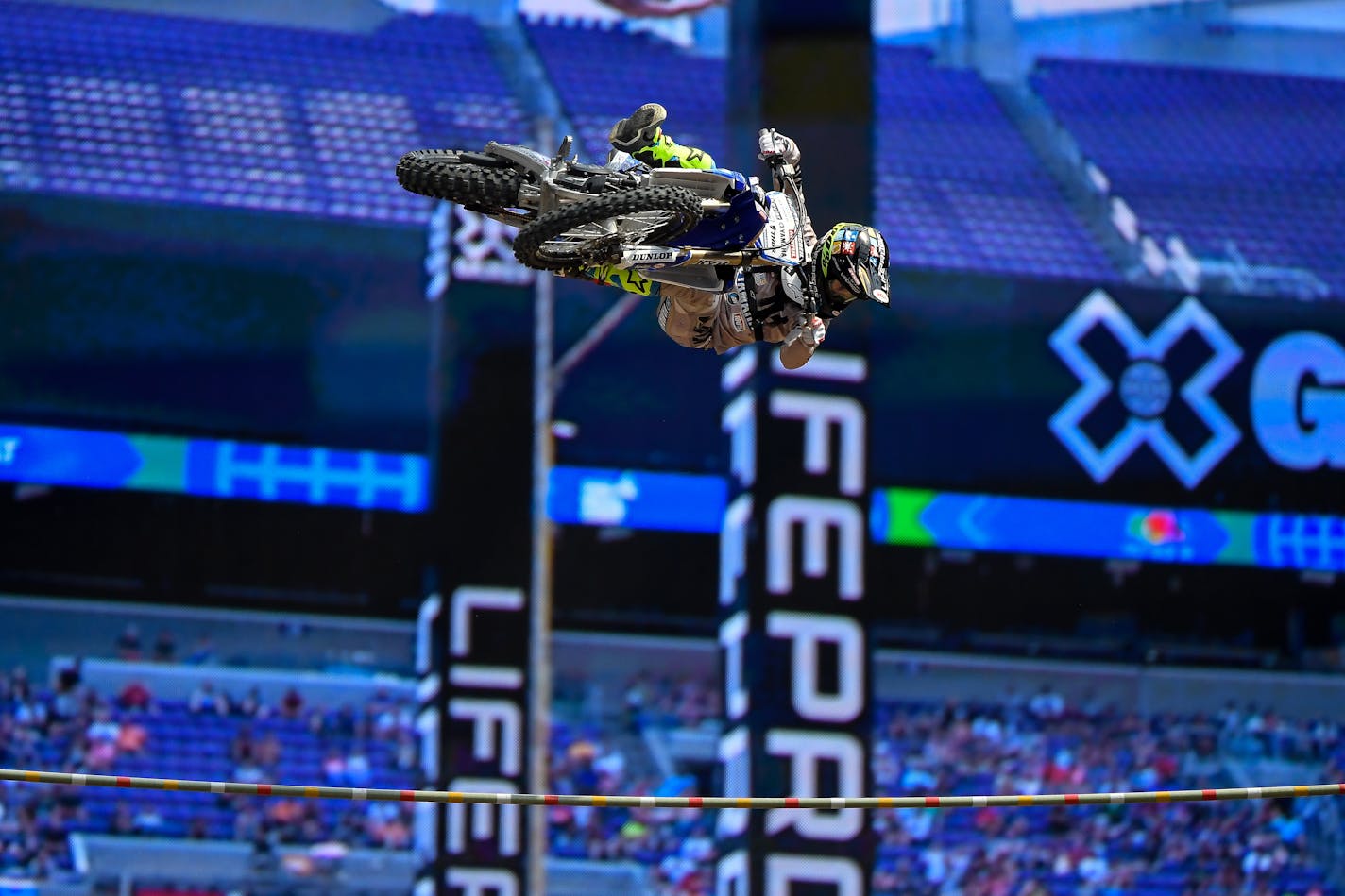 Jarryd McNeil won the motocross step up competition with a 44' jump Saturday.