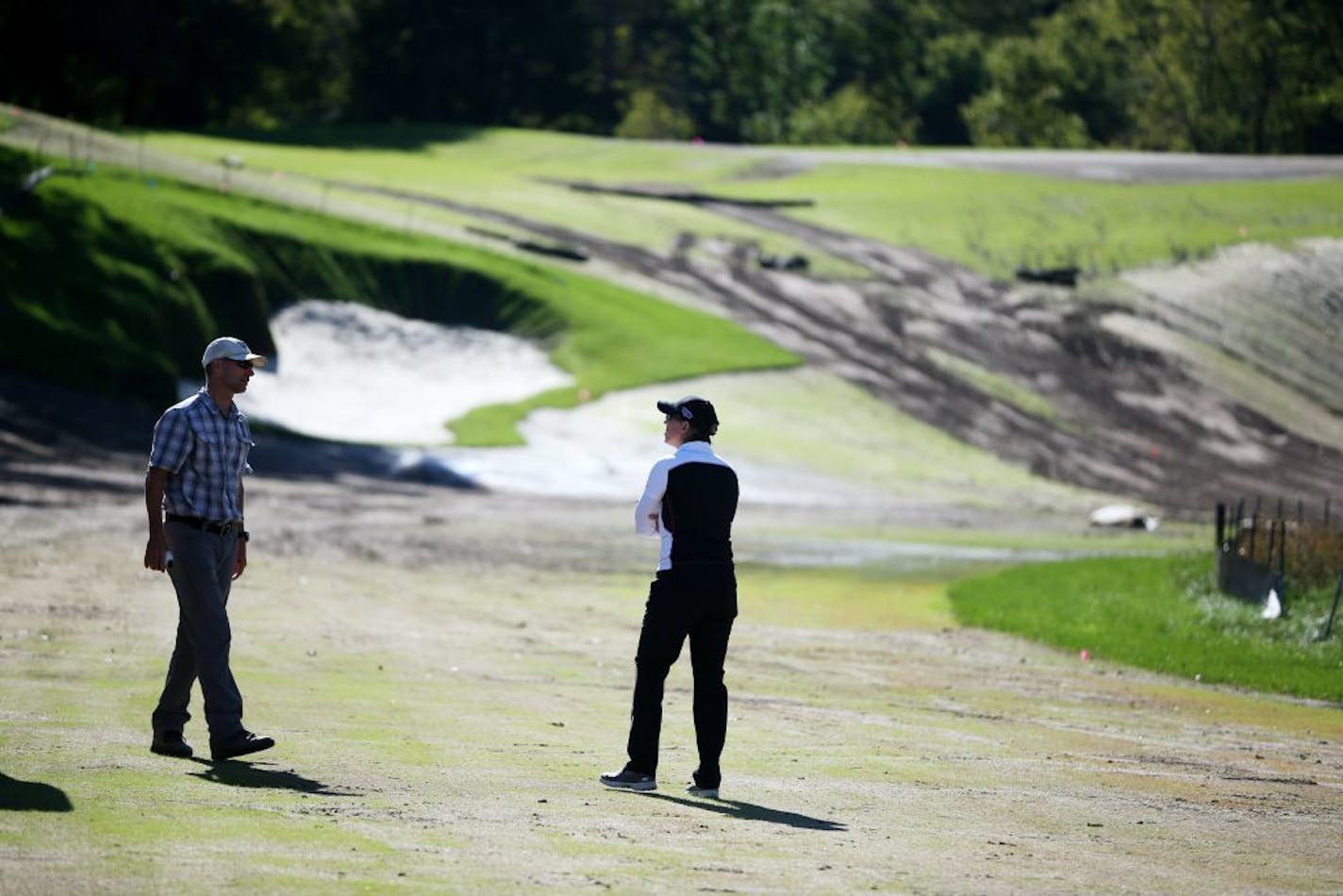 Annika Sorenstam right ,and Thad Layton golf course architect looked over a fairway at the newly designed The Royal Golf Club Thursday September 29, 2016 in Lake Elmo, MN.