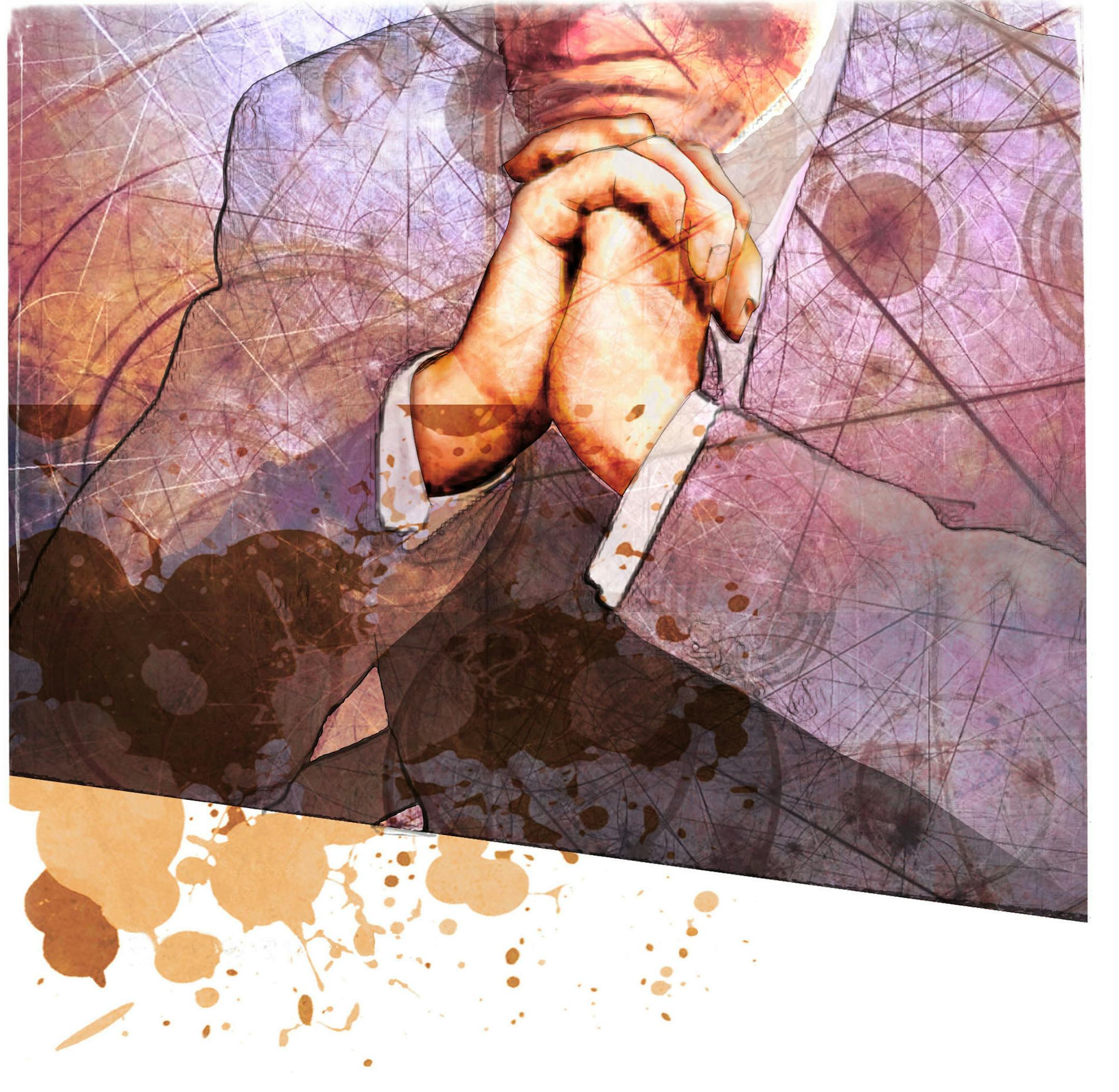 300 dpi Rick Nease illustration of prosecutor sitting with folded hands. Detroit Free Press 2011<p> krtnational national; krt; krtcampus campus; mctillustration; 02001000; CLJ; CRI; krtcrime crime; de contributed nease; 2011; krt2011; prosecutor; lawyer; court case; trial