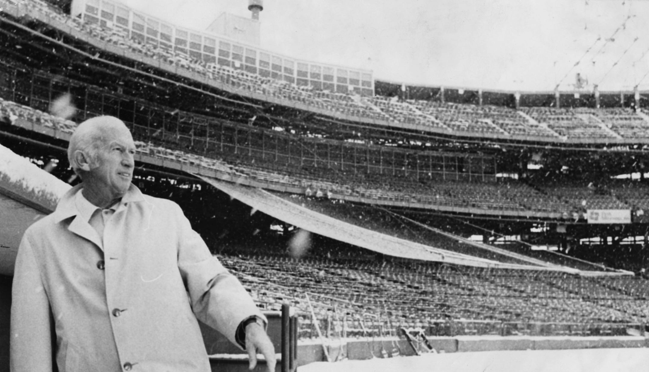 Friday April 21, 1972: Minnesota Twins manager Bill Rigney checked out snow covered Metropolitan Stadium where the Twins were scheduled to play their first game of the season the next day. "I don't believe it," he said. "I played nine holes of golf yesterday (Thursday April 20)." Minneapolis Tribune (now Star Tribune) photo by Earl Seubert.