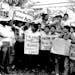 University students in Kuala Lumpur, Malaysia, demonstrate in March 1989 in support of Iranian spiritual leader Ayatollah Ruhollah Khomeini’s death 