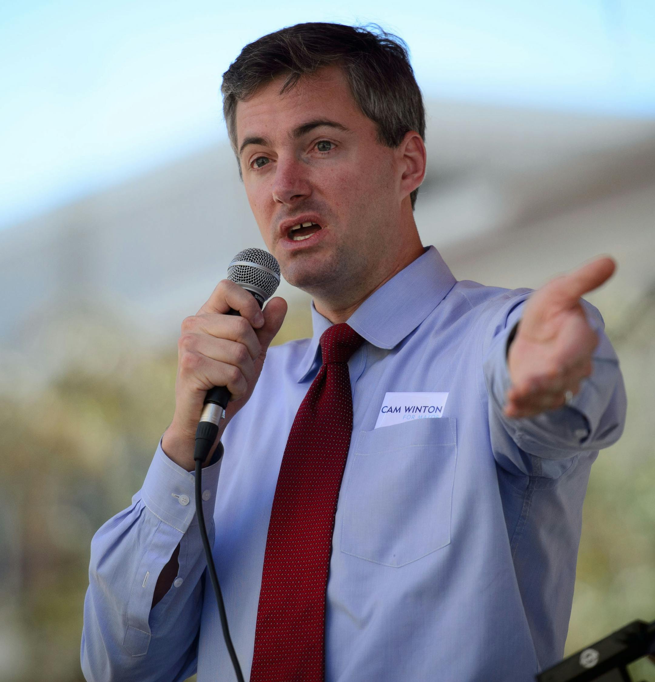 Minneapolis mayoral candidate Cam Winton spoke Tuesday, September 24, 2013 at Voterpalooza at the University of Minnesota, an event where students could register to vote and learn about the ranked-choice voting system Tuesday, Sept. 24 at Northrop Plaza ] GLEN STUBBE * gstubbe@startribune.com