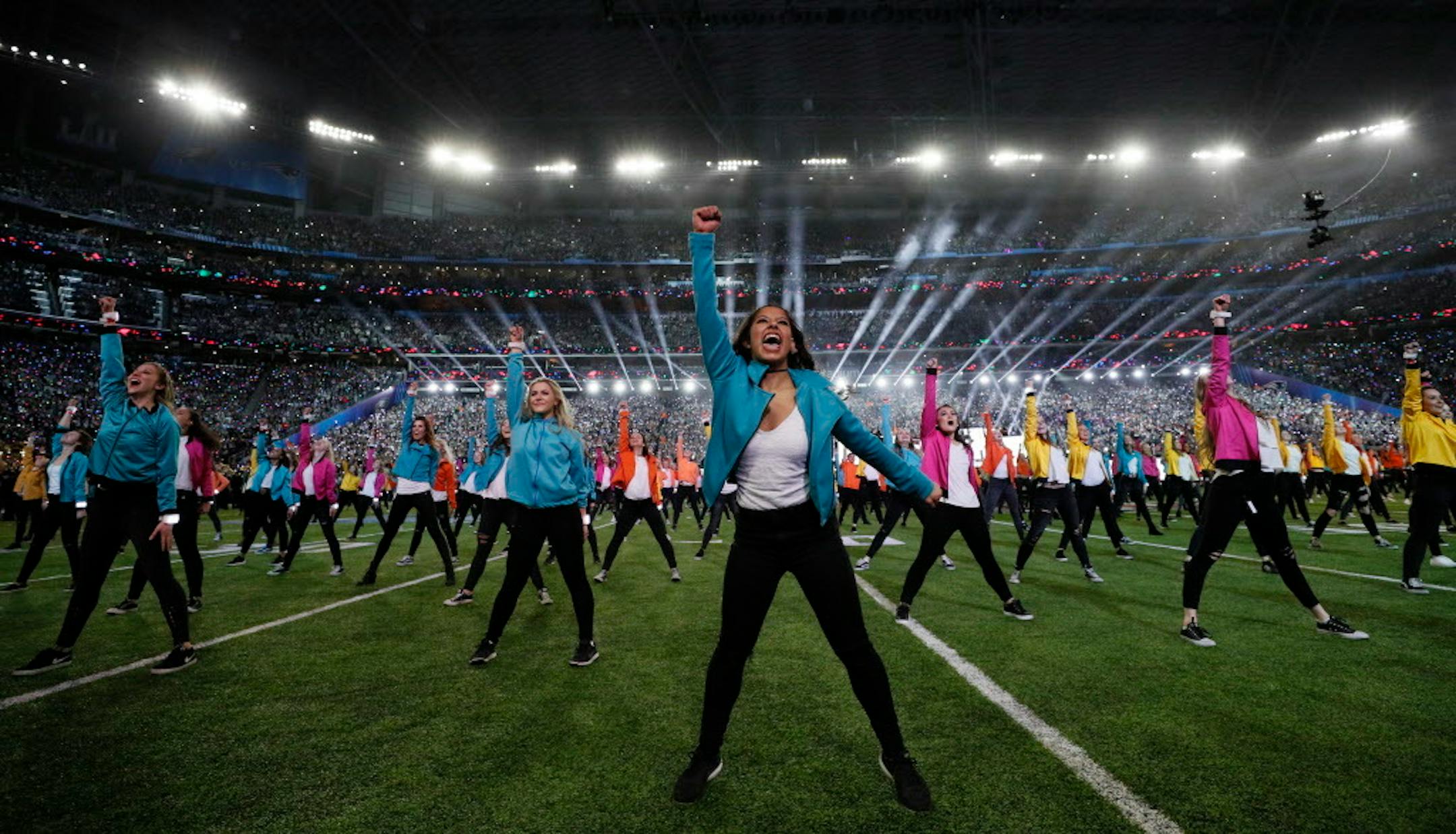 Dancers performed Sunday during the halftime show headlined by Justin Timberlake during Super Bowl LII at U.S. Bank Stadium in Minneapolis. ] Carlos Gonzalez � Carlos. Gonzalez@startribune.com The New England Patriots met the Philadelphia Eagles in Super Bowl LII Sunday evening, February 4, 2017 at U.S. Bank Stadium in Minneapolis.