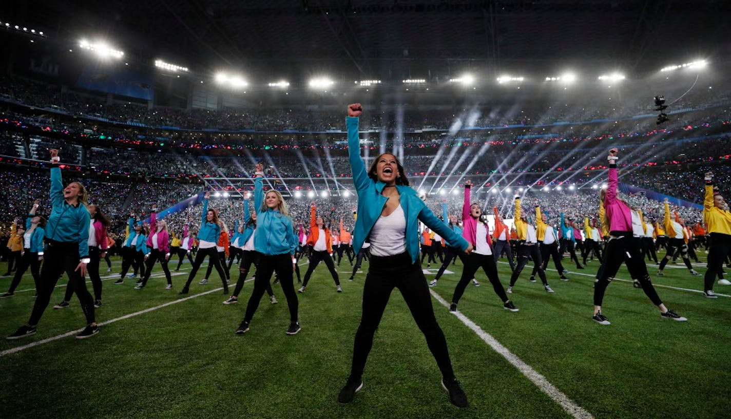 Dancers performed Sunday during the halftime show headlined by Justin Timberlake during Super Bowl LII at U.S. Bank Stadium in Minneapolis. ] Carlos Gonzalez � Carlos. Gonzalez@startribune.com The New England Patriots met the Philadelphia Eagles in Super Bowl LII Sunday evening, February 4, 2017 at U.S. Bank Stadium in Minneapolis.