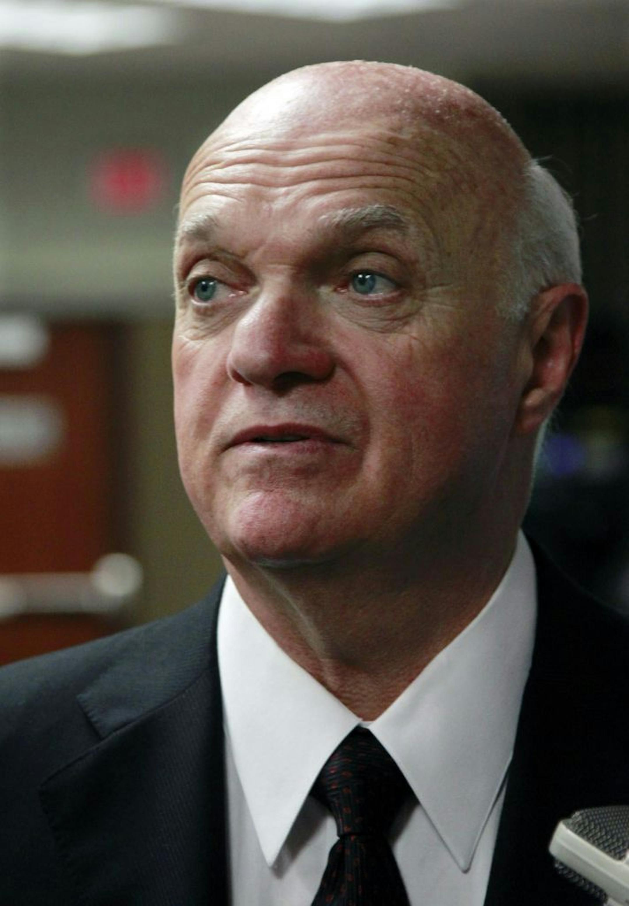 New Jersey Devils general manager Lou Lamoriello listens to a question as the team packs up for the year in Newark, N.J., Wednesday, June 13, 2012. The Devils lost four game to two to the Los Angeles Kings in the Stanley Cup final NHL hockey series.