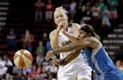 Seattle's Abby Bishop collided with the Lynx's Rebekkah Brunson during the first half of Thursday night's game, when the Storm led by 18. That lead di