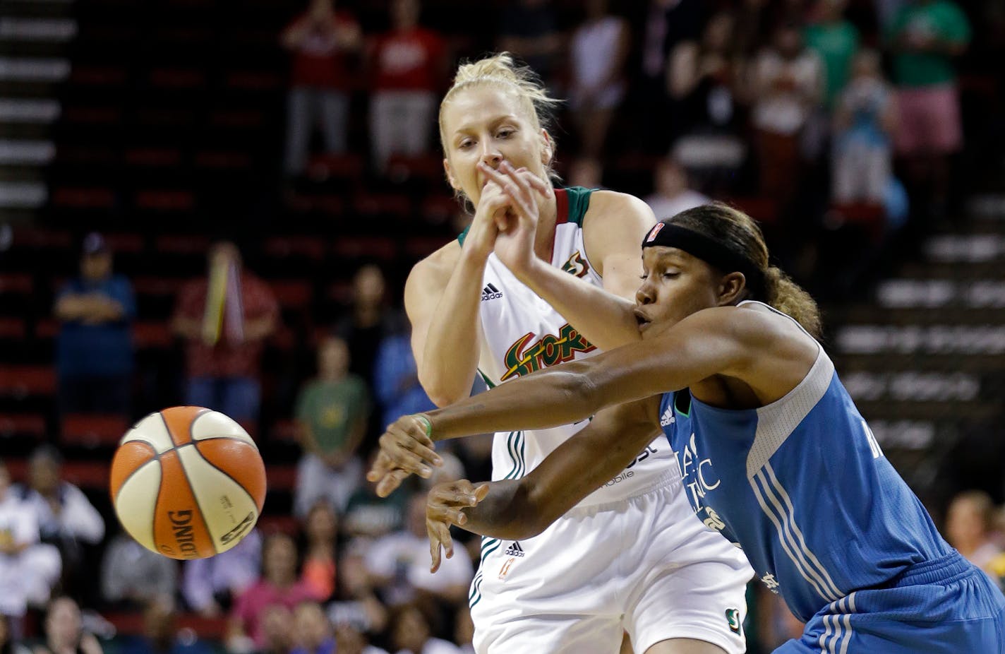 Seattle's Abby Bishop collided with the Lynx's Rebekkah Brunson during the first half of Thursday night's game, when the Storm led by 18. That lead didn't last, as the Lynx put together their biggest road comeback in franchise history.