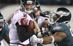 Philadelphia Eagles defensive end Brandon Graham sacks Atlanta Falcons quarterback Matt Ryan during the second half of an NFL football NFC divisional 