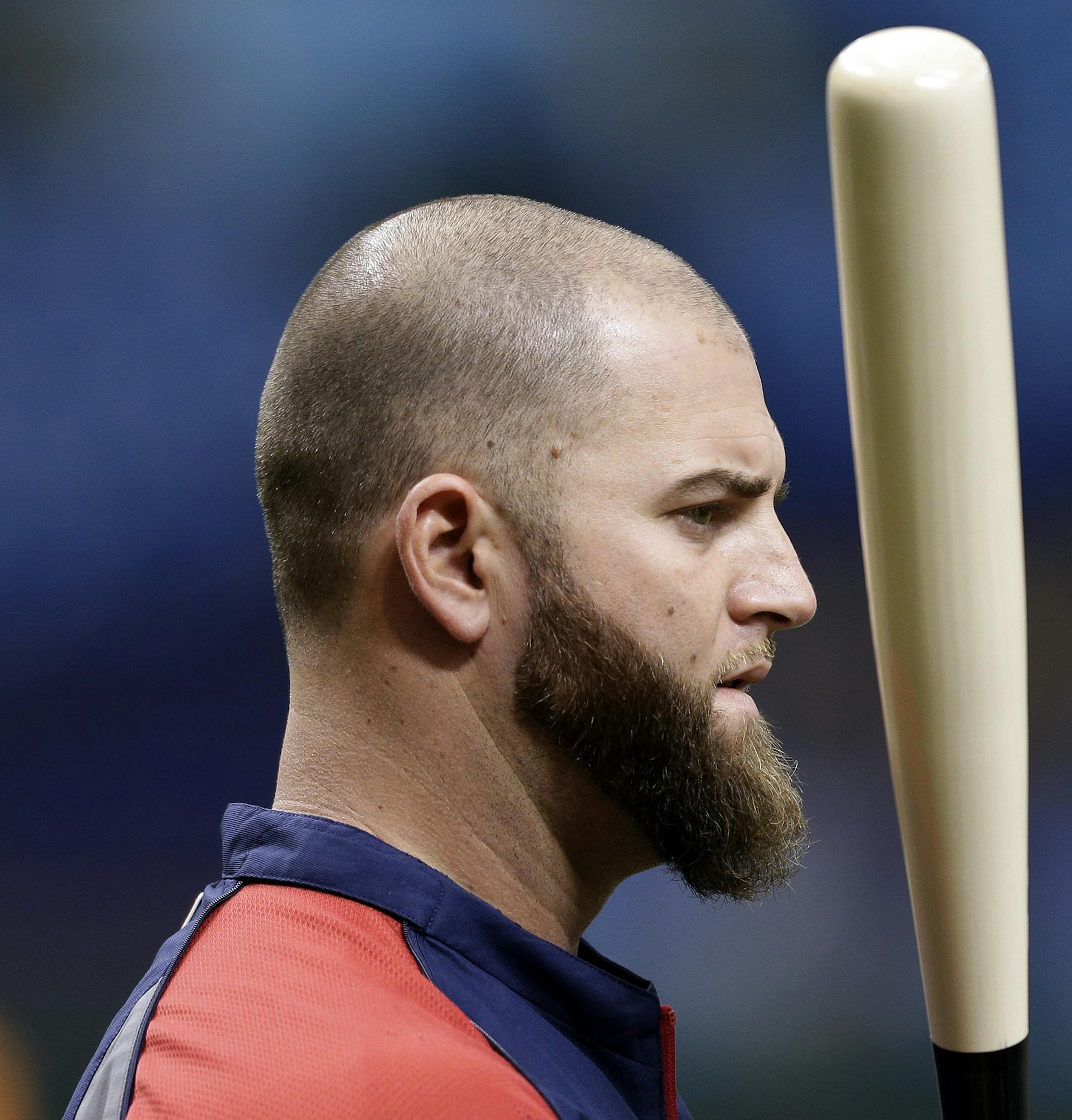 Boston Red Sox's Mike Napoli waits to take batting practice before a baseball game against the Tampa Bay Rays Monday, June 10, 2013, in St. Petersburg, Fla. (AP Photo/Chris O'Meara)