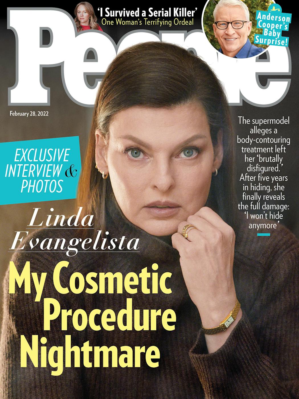 Linda Evangelista appears on the cover of People magazine.