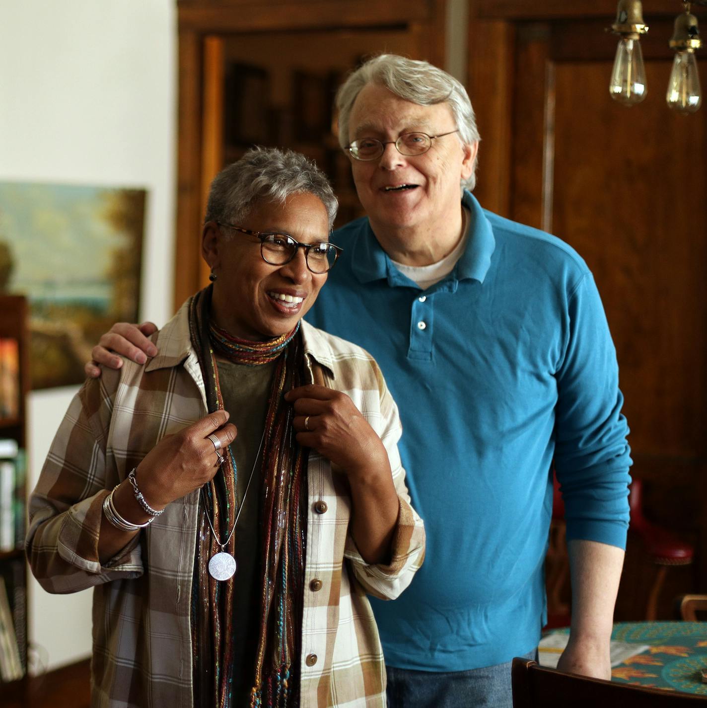 Peggie and Richard Carlson stood for a portrait at their home. ] ANTHONY SOUFFLE &#xef; anthony.souffle@startribune.com "Loving Minnesota," a profile of five older interracial couples on the 50th anniversary of Virginia vs. Loving which decriminalized miscegenation.