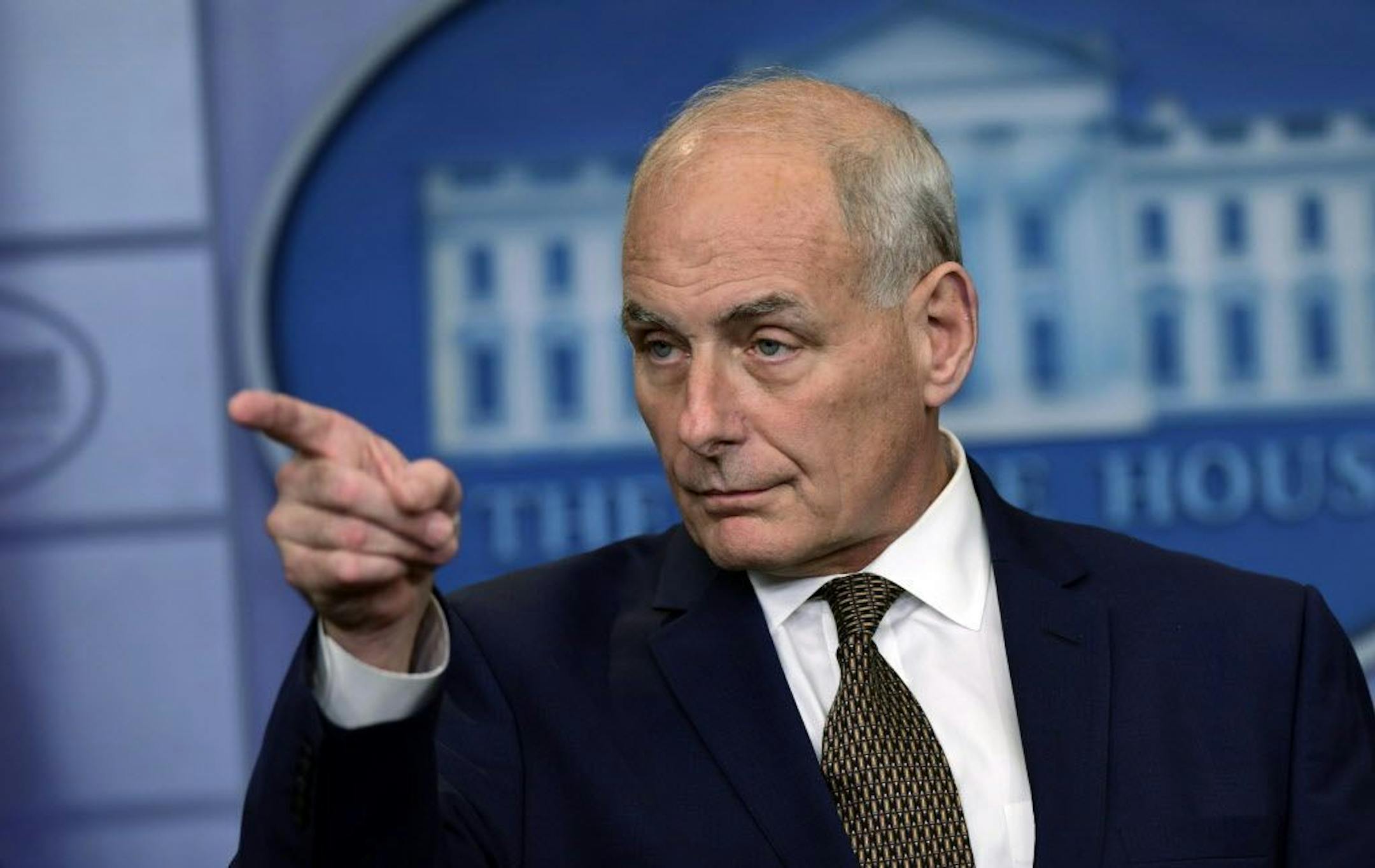 White House Chief of Staff John Kelly calls on a reporter during the daily briefing at the White House in Washington, Thursday, Oct. 12, 2017.