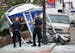 The scene where a van plowed into a bus shelter on Broadway Avenue N. near Lyndale Avenue, injuring several Tuesday, July 9, 2019, in Minneapolis, MN.