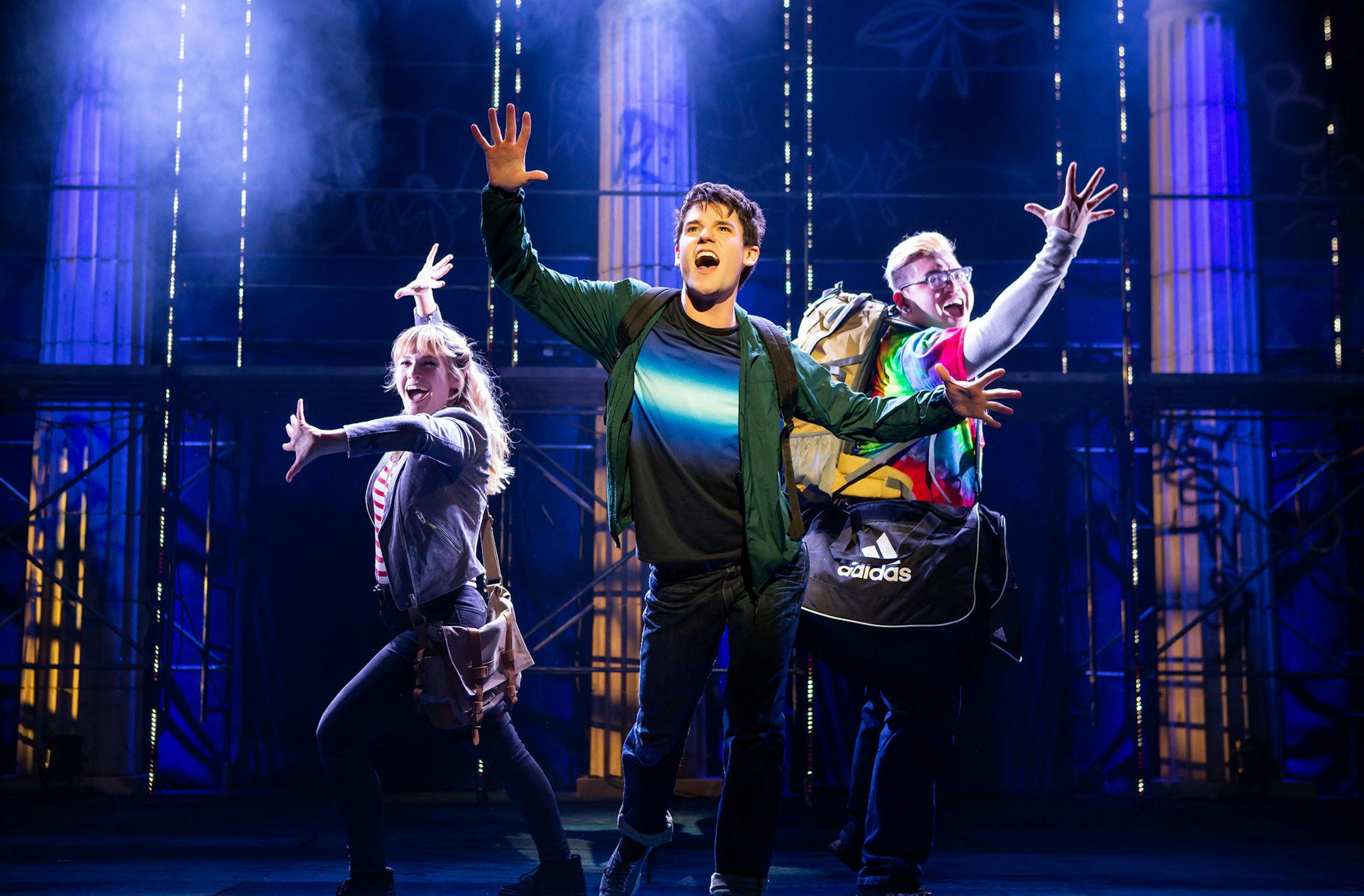 Kristin Stokes, Chris McCarrell, Jorrel Javier in The Lightning Thief. Photo by Jeremy Daniel.