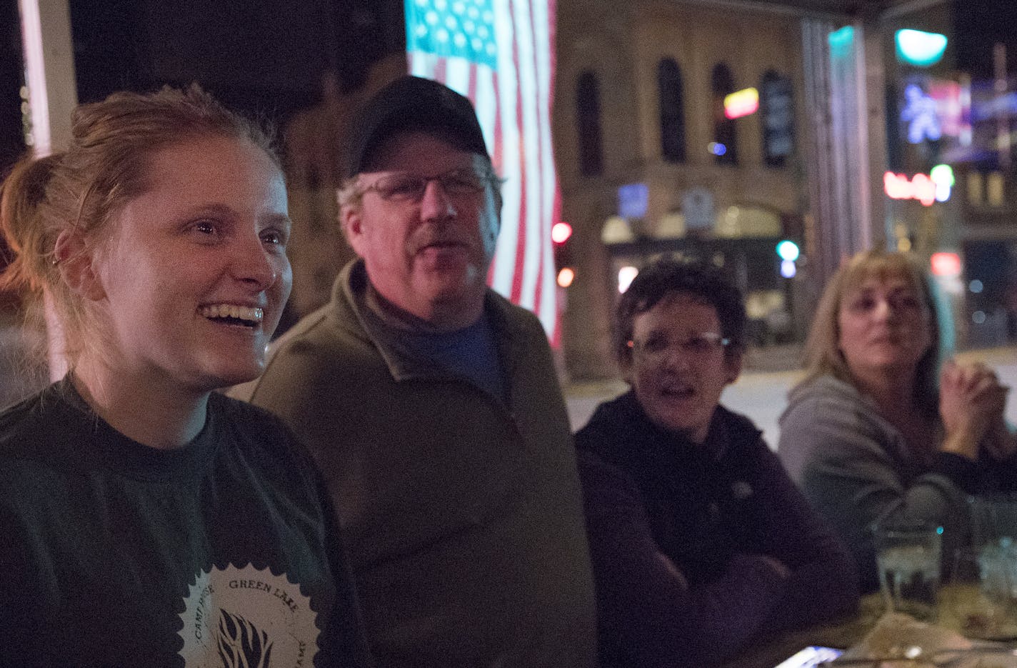 Krissy Becker, 21, Tom Hackworthy, and Kathy Hackworthy watched election results at the Agave Kitchen in Hudson, WI. ] CARLOS GONZALEZ cgonzalez@startribune.com - November 8, 2016, Hudson, WI, Wisconsin has emerged as a make-or-break state in the presidential election.