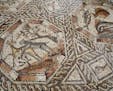 A partial view of a 1,700-year-old Roman-era mosaic floor in Lod, Israel, Monday, Nov. 16, 2015. Archaeologists found the mosaic last year while build