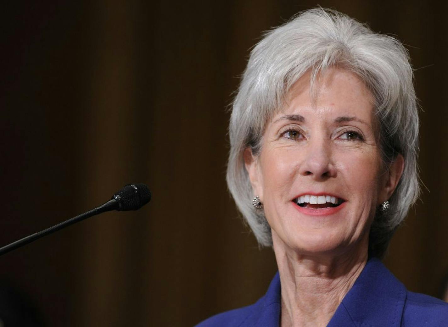 FILE - In this April 2, 2009 file photo, Health and Human Services Secretary-designate, Kansas Gov. Kathleen Sebelius testifies on Capitol Hill in Washington.