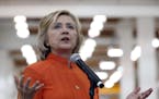 Democratic presidential candidate Hillary Rodham Clinton speaks while touring the Carpenters International Training Center Tuesday, Aug. 18, 2015, in 