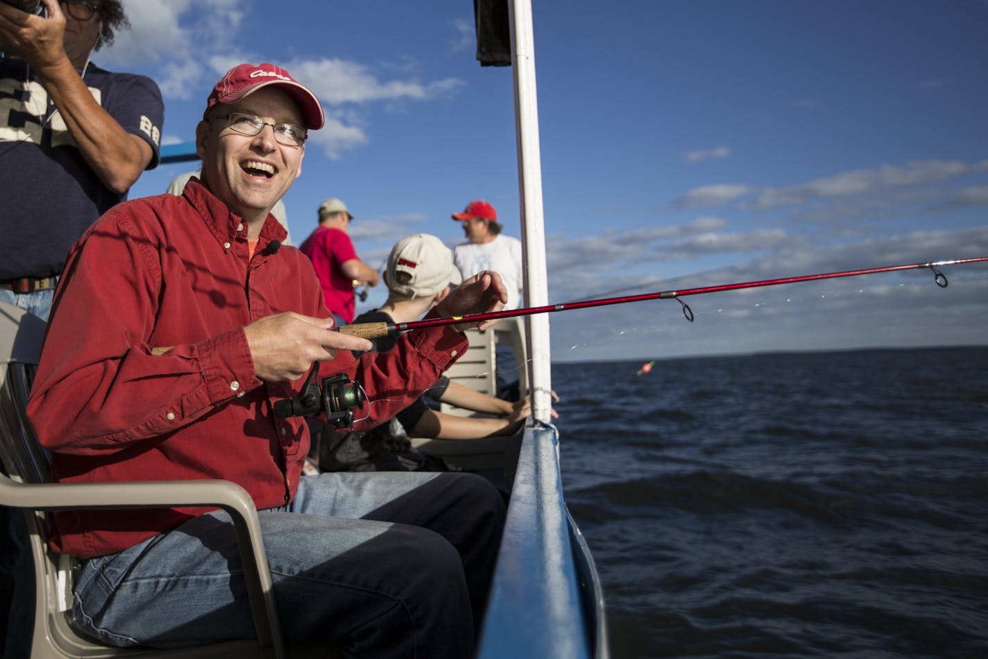 Brent Peterson of Excelsior fishes on an expedition with Twin Pines Resort on Mille Lacs Lake on Monday, August 3, 2015.