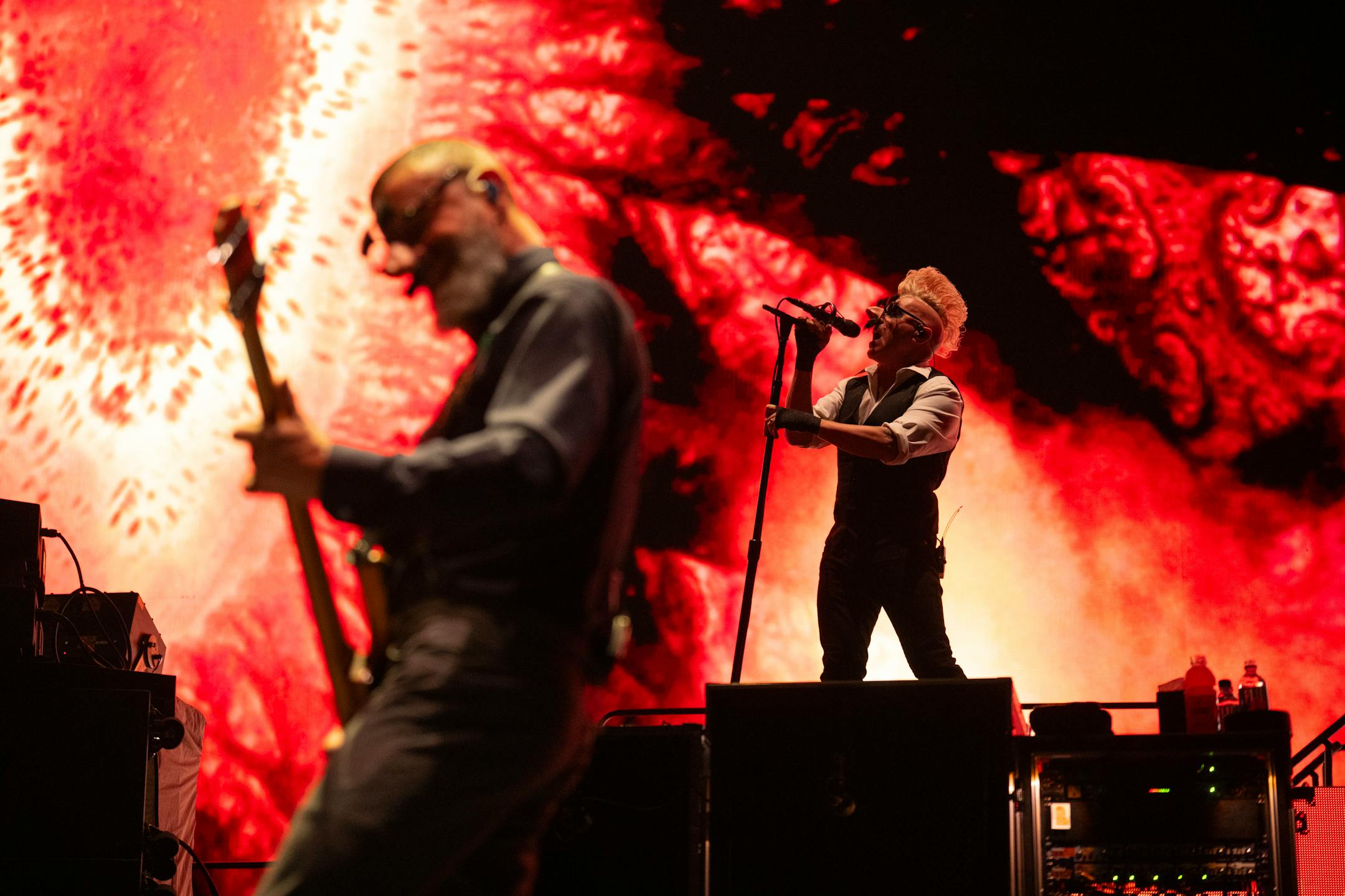 Singer Maynard James Keenan with bassist Justin Chancellor of Tool during the band's first song of their concert Tuesday night, October 31, 2023 at Xcel Energy Center in St. Paul.
