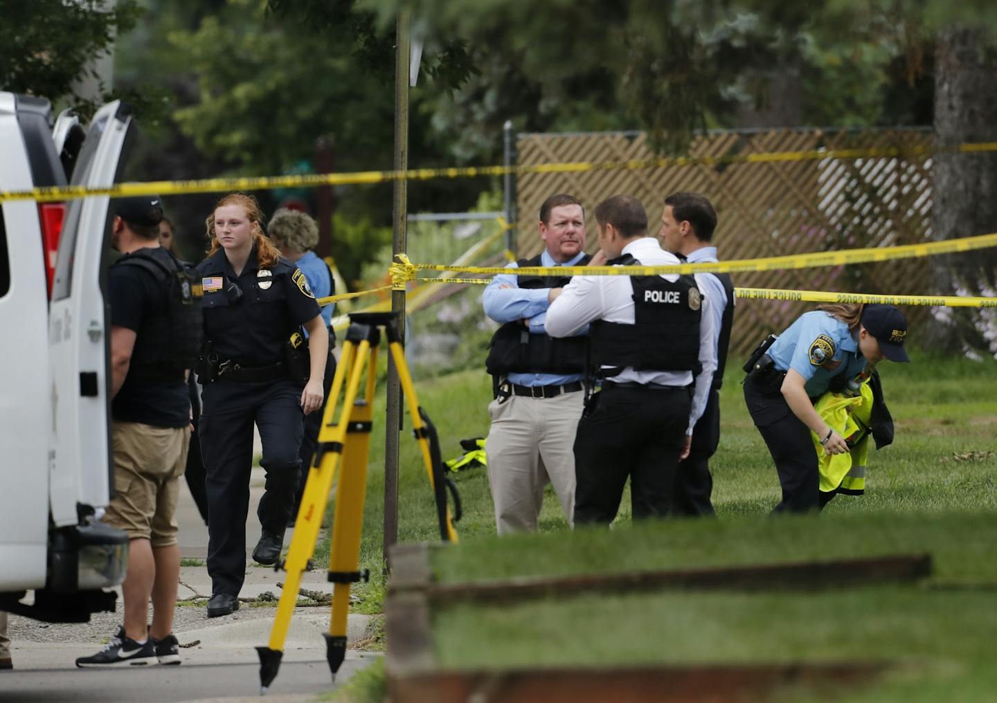 Police invesitigated the scene of a shooting between a suspect and South St. Paul police officer who was injured a little past noon on 7/19/2018